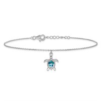 Sterling Silver-Created Opal Turtle Anklet