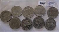 9 Canadian One Dollar Coins(not silver)