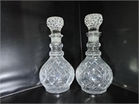 2 10.5" CUT CRYSTAL DECANTERS WITH STOPPERS