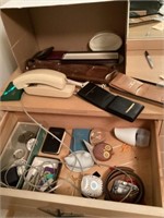 Vintage phone and contents of drawer