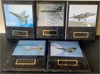 W - LOT OF 5 MILITARY AIRCRAFT PLAQUES 12X15"EA