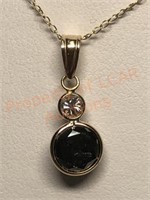 10/14KT Gold Black Diamond w/Side Diamond Necklace