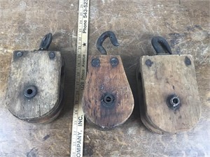3 Wooden Pulleys