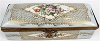 FRENCH HAND PAINTED FLORAL PORCELAIN DRESSER BOX