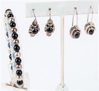 Jewelry Sterling Silver Onyx Bracelet & Earrings