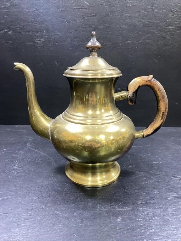 Vintage Brass Tea Pot w/ Wood Handle