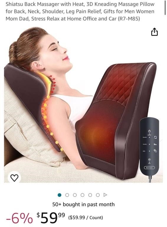 BACK MASSAGER PILLOW (OPEN BOX, POWERS ON)