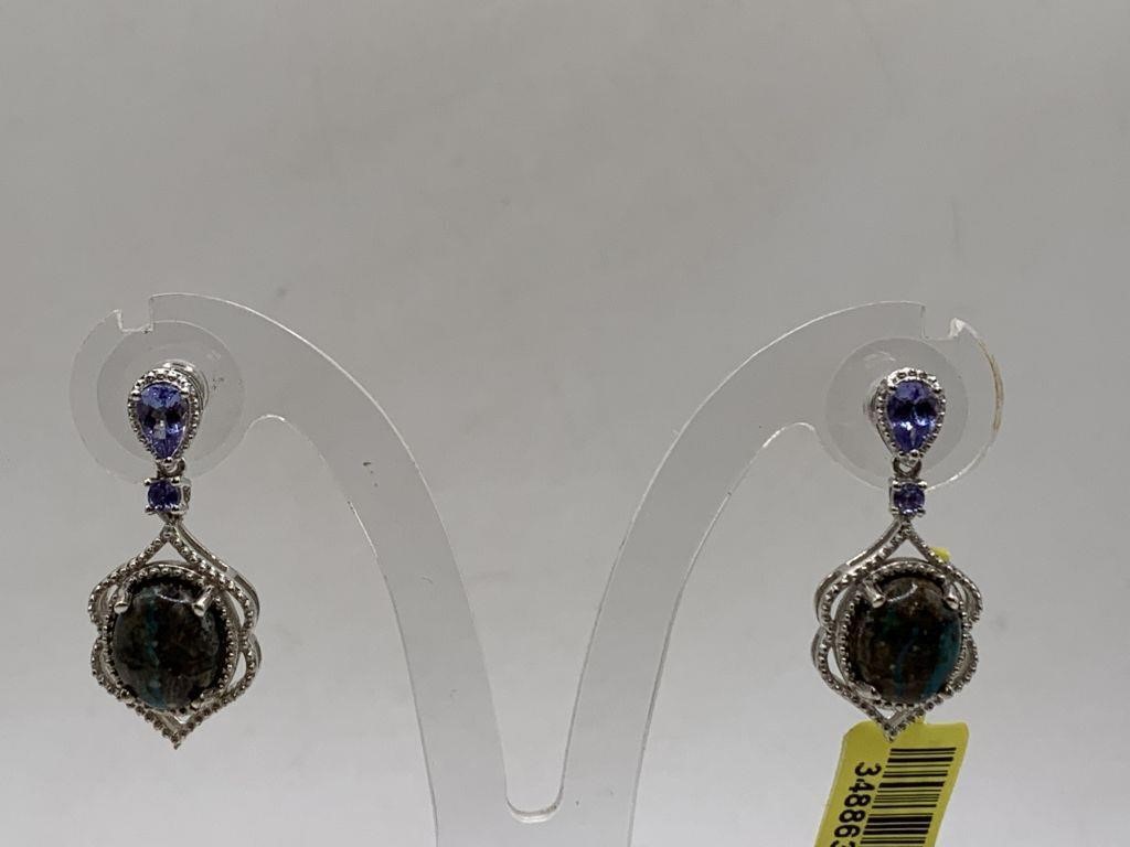 925/SIERRA MADRE CHRSYOCOLLA/TANZANITE EARRINGS