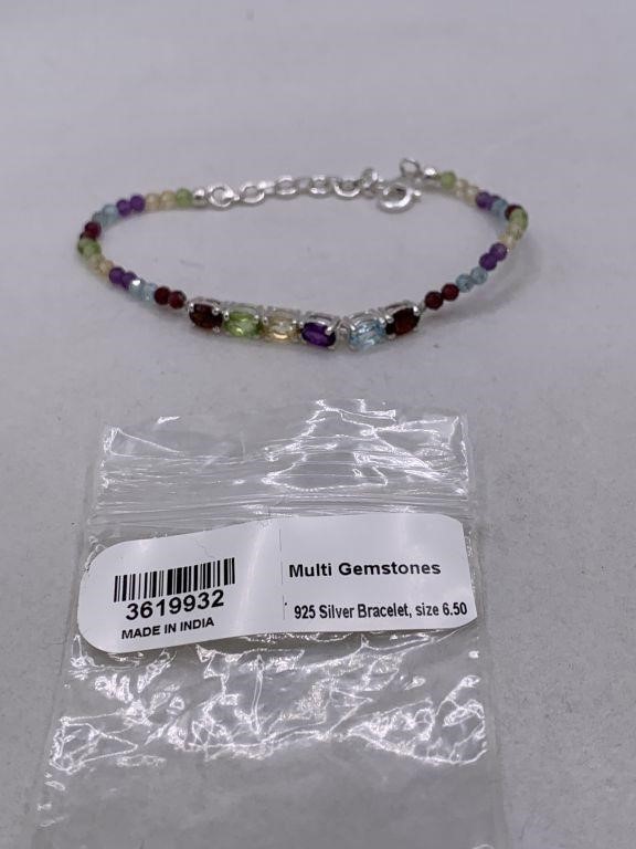 NEW STERLING SILVER/MULTI GEMSTONE BRACELET