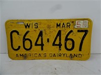 1950s Wisconsin License Plate