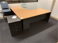 Timber L Shaped Office Desk & 3 Drawer Pedestal