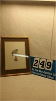 Beautiful framed frog drawing signed