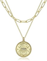 18k Gold-pl. 15ct Topaz Evil Eye Coin Necklace