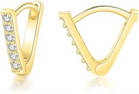 14k Gold-pl. .18ct White Topaz V-shaped Earrings