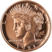1 Oz .999 Copper Round Peace Dollar Design Coin