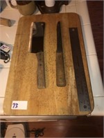 Wood Cut Board ~ Cleaver & Butcher Knife