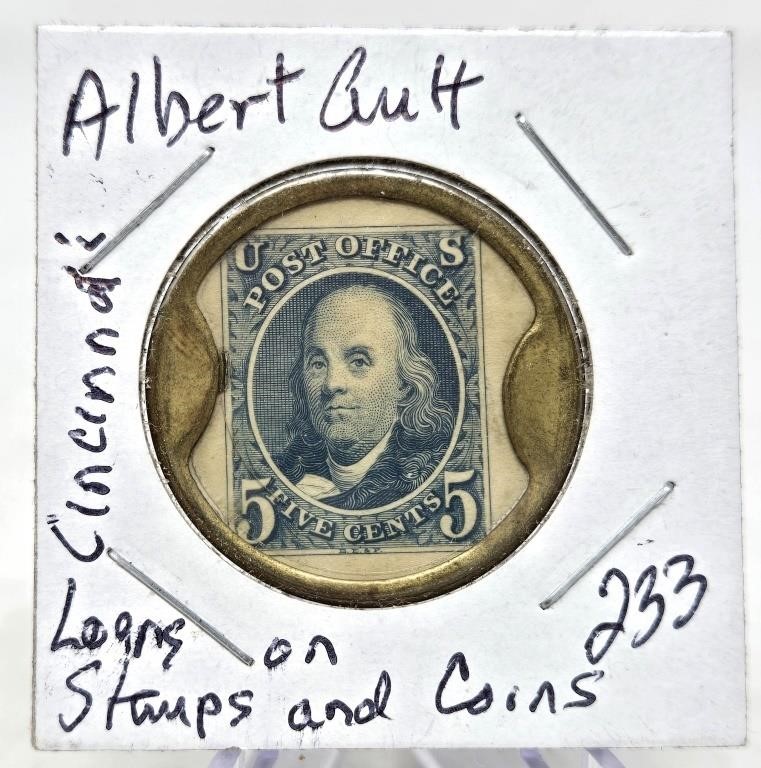 Encased 5 Cent Stamp-Albert Ault-Cincinnati