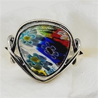 SZ 7.75 925 SILVER & MELIFORI GLASS RING