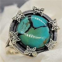 925 SILVER BUTTERFLY & TURQUOISE RING SZ 8.5