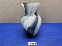 Blue & White Glass Vase 11"