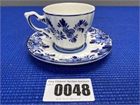 Ceramic Hand Painted Delt Blue Teacup & Saucer