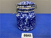 Hand Painted Blue & White Cannister 7"