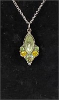 Vtg. Oval green yellow stones 925 sterling silver