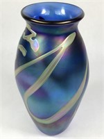 Signed Irridescent Blown Glass Vase