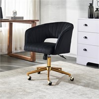 Black Velvet Desk Chair  360 Swivel  Gold Base