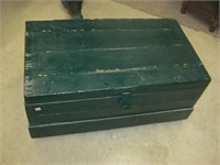 Green Homemade Wooden  Trunk on Casters