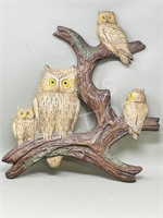 1974 chalkware wall hanging "Owls" - 19 x 14"