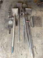 Assortment of yard tool and yard tool pieces  a