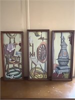 3 framed needle point pictures- rocking chair,