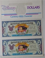 (10) Disney Dollars 1993 $1 Mickey Consecutive #s