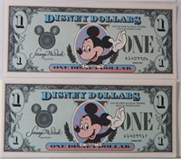 (10) Disney Dollars 1987 $1 Mickey Consecutive #s