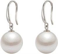 Elegant 10mm White Pearl Dangle Earrings