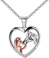 Beautiful .03ct White Topaz Horse & Girl Necklace