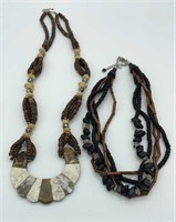Lot of 2 Stone & Wood Bead Necklaces PHILLIPINES
