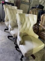 3 White Leather Rolling Chairs by Seven Seas