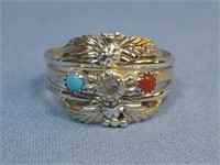 N/A Sterling Silver Turq Coral Cz Ring Hallmarked