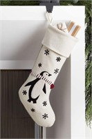 Crate & Barrel Linen Penguin Stocking 21”x8”