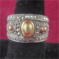 Sterling Silver ring with gold color accents and r