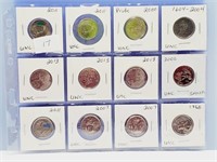12 Assorted Special 25 cent coins Canadian UNC