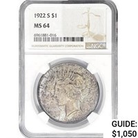 1922-S Silver Peace Dollar NCG MS64