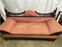 Antique Victorian upholstered oak frame couch