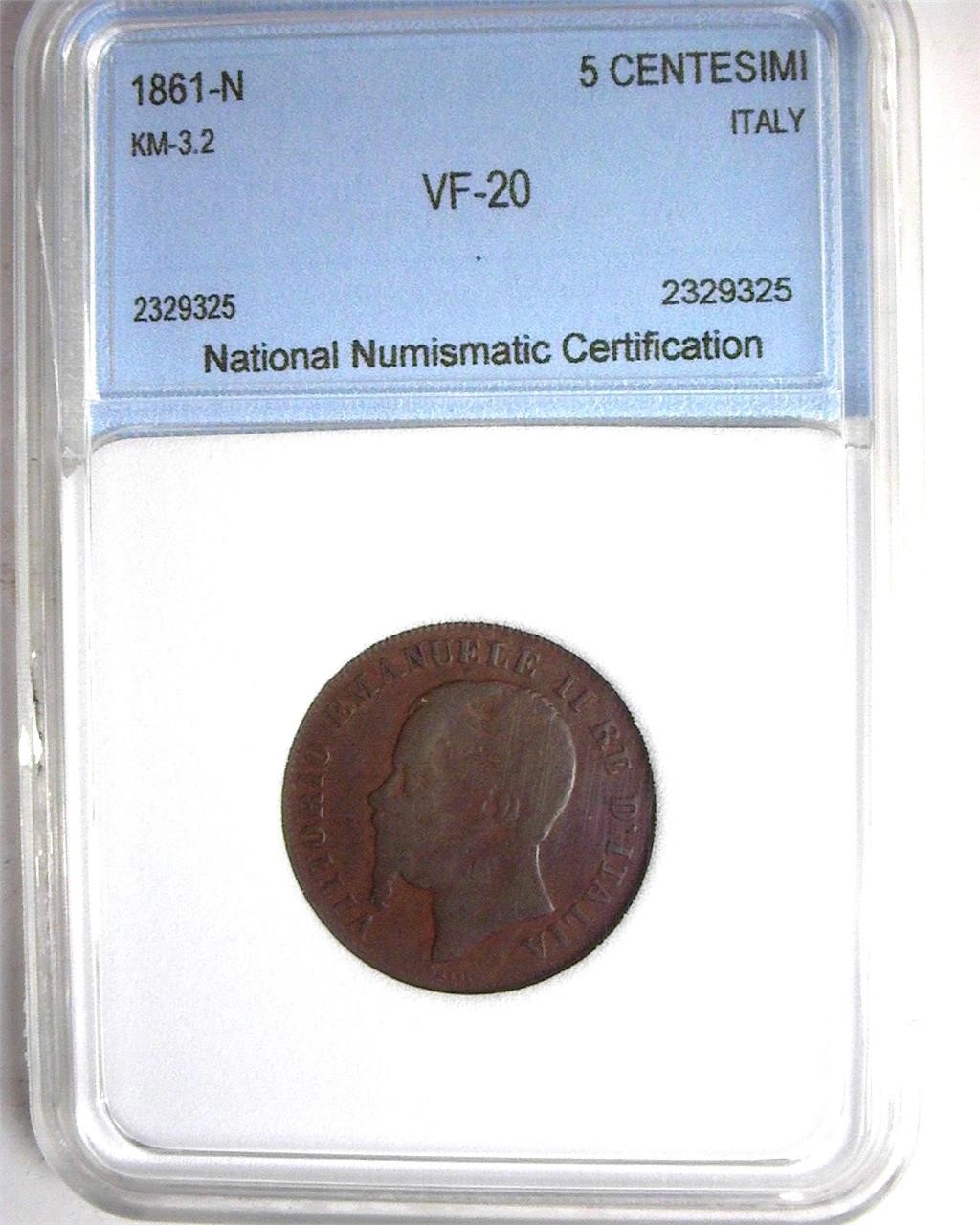 1861-N 5 Centesimi NNC VF20 Italy