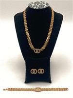 Gold Tone Necklace Braclet And Earring Set