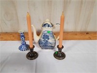 Sterling Candlesticks Blue Willow Pitcher more