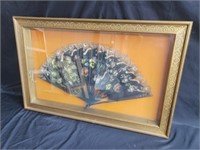 Antique hand painted Asian fan in frame