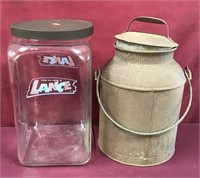 An Old Lance Jar With Substitute Lid Plus Small